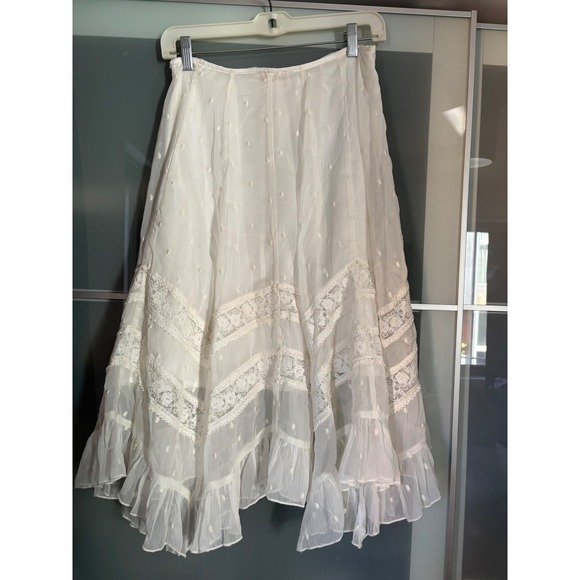 Anthropologie Not So Serious Lydia Petticoat Midi Skirt White Lace Ruffle Womens - Picture 5 of 9